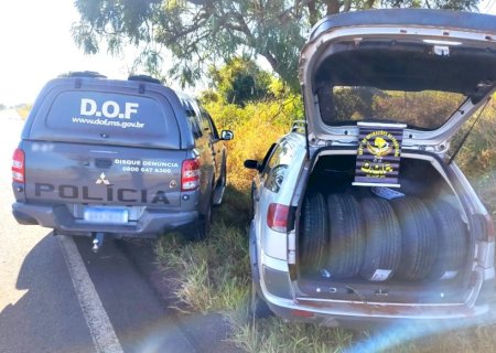 DEODÁPOLIS: Veículo carregado com mais de 90 pneus adquiridos no Paraguai foi apreendido pelo DOF