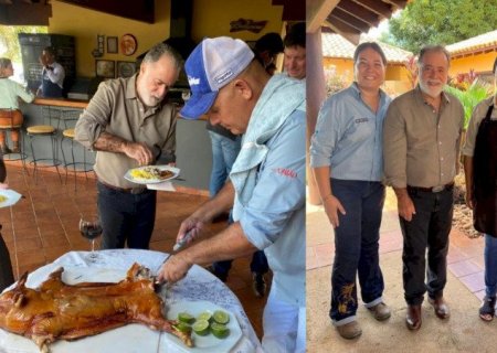 DEODÁPOLIS: Tony Ramos almoça leitoa assada no tambor e Cauã Reymond 'bate pratão' em fazenda