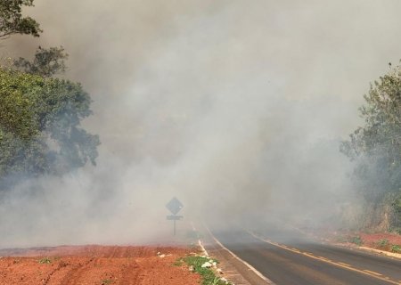 IVINHEMA: Incêndios atingem pastagens e dificultam trânsito na BR-376