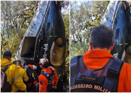 Motores do helicóptero que caiu com cantor Rick são retirados de área de mata em SC após duas semanas