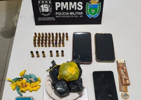 Polícia prende dois adultos e apreende adolescente com crack, munições e balanças em Nova Alvorada do Sul